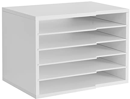 LAPTAIN Desktop File Sorter with 4 Adjustable Shelves for Home and Office, Paper Letter Tray Organizer Wall Mount, White