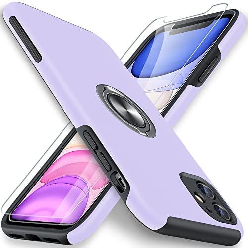AOUIA iPhone 11 Case with 2 Pack Glass Screen Protector, Purple - Military Grade Drop Protection, 360° Rotatable Kickstand, Heavy Duty Protection, TPU, PC, Holster Case