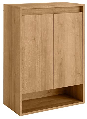 FACKELMANN Doppel-Midischrank Natura/Badschrank mit Soft-Close/Maße (B x H x T): ca. 60,2 x 82,6 x 32 cm/hochwertiger Schrank fürs Bad / 2 Türen/Offene Ablagefläche/Korpus & Front: Braun