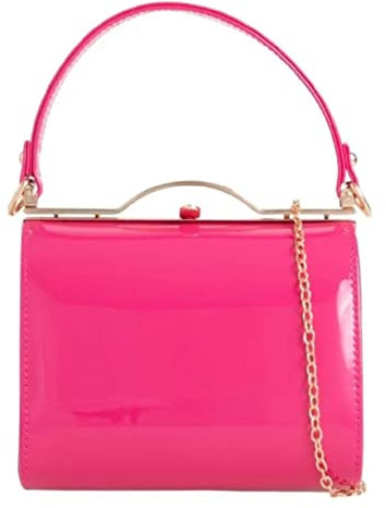 Patent Clutch Bag, LeahWard Women's Top Handle Clutch Bag, Chain Strap Cross Body Bag, Handbag Wedding Evening Bags 16688 (Fuchsia)