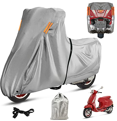 Motorrad Abdeckplane, Abdeckplane Wasserdicht mit Nummernschild Fenster, Länge 1.7-1.9m Motorrad Zubehör für Vespa Primavera/Sprint/ET/LX/S, KYMCO und Piaggio(200x90x110cm)