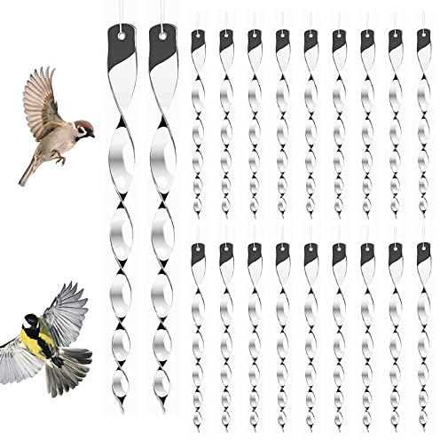 BITEFU 20 Stück Reflektierende,Vogelschreck 30cm Windspirale Vogelabwehr Balkon Deko,Taubenabwehr für ProtectGärten, Höfe,Vertreibe die Tauben und Spechte, die Sich dort aufhalten(Silber)