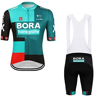 2022 Pro Team BORAhansgrohe Radtrikot Set für Herren, atmungsaktives MTB Radtrikot Trägerhose Kits GEL Paddad (L)