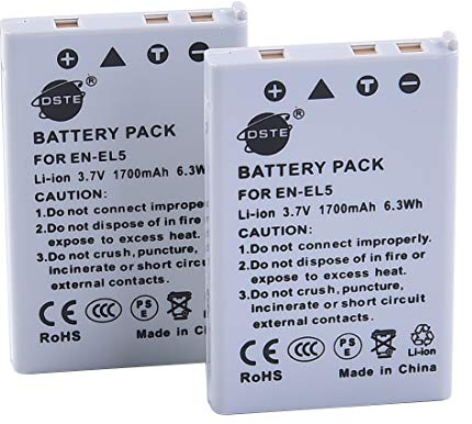 DSTE EN-EL5 Lot de 2 batteries de rechange, 1700 mAh, 3,7 V, compatibles avec Nikon Coolpix P530, P520, P510, P500, P100, P5000, P5100, P6000, P90, P80