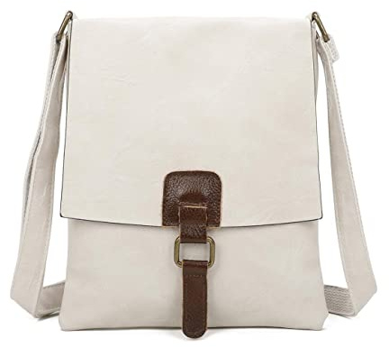 OBC Damen Tasche Crossbody Handtasche Messenger Schultertasche Umhängetasche Shopper Tablettasche bis ca. 7-8 Zoll Henkeltasche Überschlagtasche Leder Optik Beige