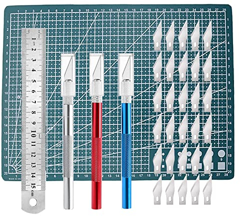 2 Stück Skalpell mit 20 Ersatzklingen, Bastelmesser Cuttermesser Hobbymesser Schnitzmesser Cutter für DIY Art Work Cutting (B)