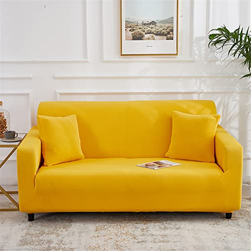 Lukery Sofabezug für 1/2/3/4 Sitzer, Unifarben Eck Stretch-Sofabezug Anti-Rutsch Waschbar Möbelschutz Dehnbar Elastischer Couchbezug (Gelb,3 Sitzer)