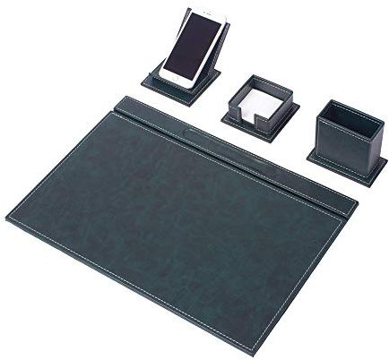Leder-Schreibtisch-Set – Heimbüro-Zubehör – Schreibtischzubehör – Leder-Schreibtisch-Set – Bürotisch-Arbeitstisch-Zubehör – Schreibtisch-Organizer – 4 Zubehörteile (Green)