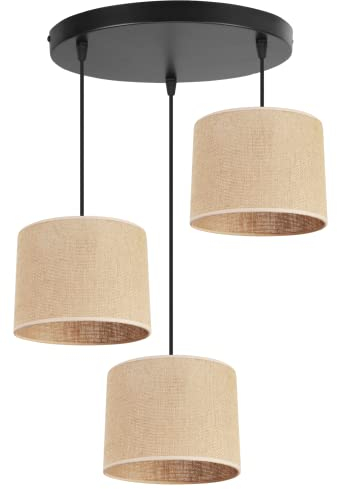 Light-Home Juta Hängelampe - Deckenlampe - Pendelleuchte aus Metall mit Lampenschirm aus Stoff - E27 - Oval 3-Flammig 20 cm - Schwarz Untersatz - Jute