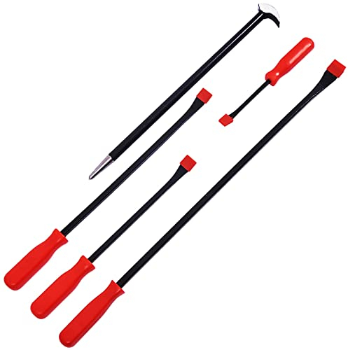 5 Pcs Professional Jumbo Pry Bar Set Heel Bar Heavy Duty Garage Workshop Alloy Steel HI Visibility Crowbar Prying Chisel Puller Drop Forged Lever DIY Hand Tools UK Free P&P