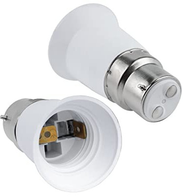 B22 to E27 Socket Converter, Bayonet to Screw Edison Bulb Adapter, BC to ES Lamp Base Adapter, Max Wattage 60W, Voltage 0-250V, for LED Bulbs, Incandescent Bulbs, CFL Bulbs, 2 Pack