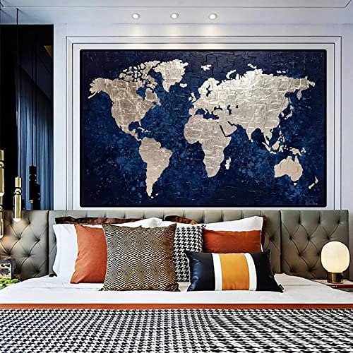 RVCKVS Abstrakte Weltkarte Retro Leinwand Gemälde Vintage Wandkunst Bild Posterdruck für Klassenzimmer Wohnkultur Leinwanddruck 80X160cm Rahmenlos