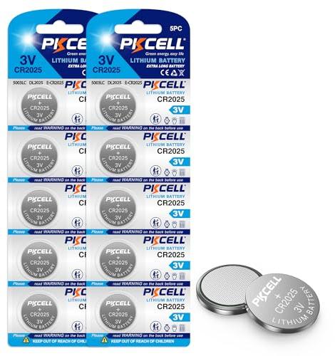 PKCELL CR2025 Batterie a bottone al litio da 3 V per portachiavi auto,bilance,cardiofrequenzimetro e telecomando,Confezione da 10