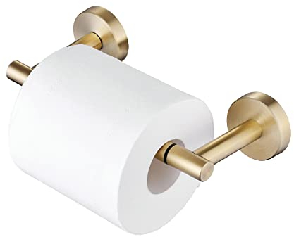 SHUNLI Toilet Roll Holder Wall Mounted Gold Brushed Brass Toilet Paper Holder Bathroom Loo Roll Holder Dispenser Stainless Steel
