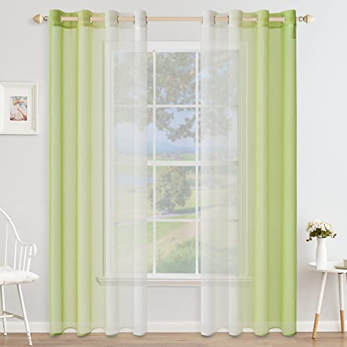 MIULEE 2er Set Voile Vorhang Zweifarbiger Vorhang mit Ösen Transparente Gardine Ösenschal Fensterschal Lichtdurchlässig für Schlafzimmer, 140x260cm, Grün