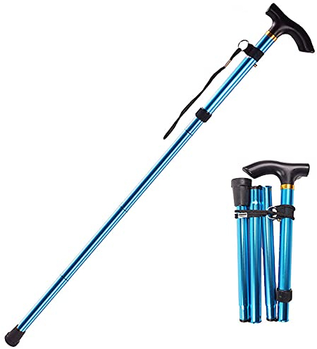 Geoyien Gehstock, Wanderstöcke, Wanderstöcke teleskop, Gehstock klappbar, Teleskopstock aus Aluminiumlegierung, faltbar, leicht und tragbar, für Bergsteigen, Wandern, ältere Menschen (Blau, 1 Stück)