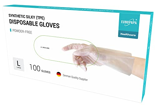 EUROPAPA® 100, 200, 300, 450 Stk Vorteilspack TPE transparenz und blau Einweghandschuhe in Box Einmalhandschuhe latexfrei Gummihandschuhe puderfrei Handschuhe in Gr. S,M,L,XL (Tansparenz-100, L)