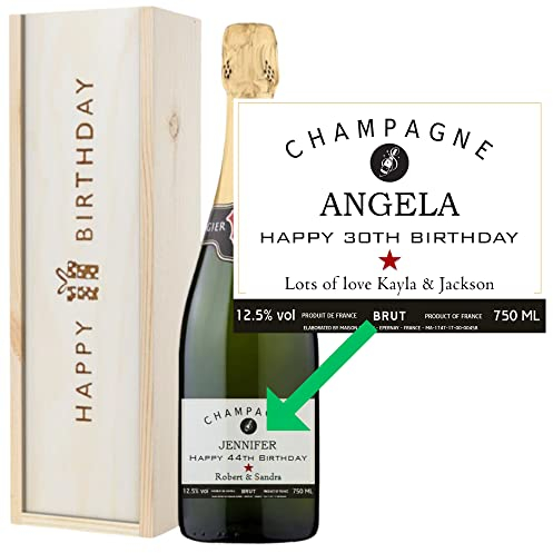 Personalised Birthday Gift - 75cl Bottle of Brut Champagne - Custom Label for Milestone Birthdays: 21st, 30th, 40th, 50th, 60th - Presented in a Special Wooden Gift Box