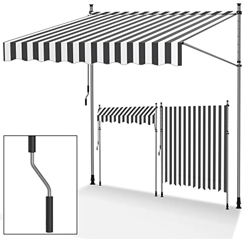 Jopassy klemmmarkise Balkon 350cm breit,Handkurbel klemmarkisse,ohne Bohren markise Balkon,Höhenverstellbare,UV-beständig und wasserdicht für Terrasse Balkon,Weiß-grau