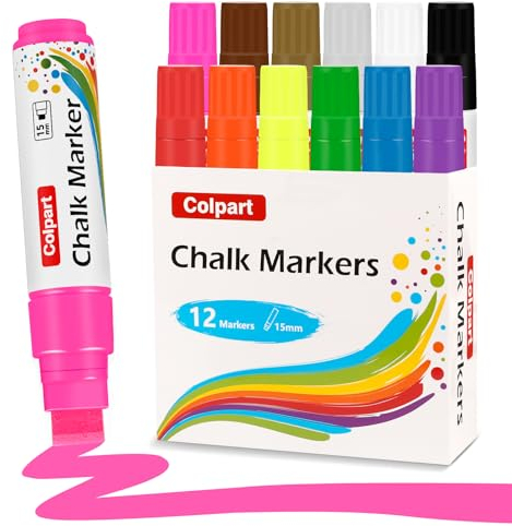 colpart Kreidestifte für Fenster15MM-12 Farben Kreidestifte Für Tafel Abwaschbar Fenster für Kinder, Glasmalstifte & Whiteboard Marker