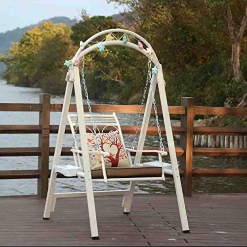 PRUJOY Indoor-Schaukelstuhl für Erwachsene, Balkon, Hängekorb, Hängesessel, Innenhof, Garten, Outdoor, Einzelschaukel aus Schmiedeeisen, Goos-Geschenke (Beige)