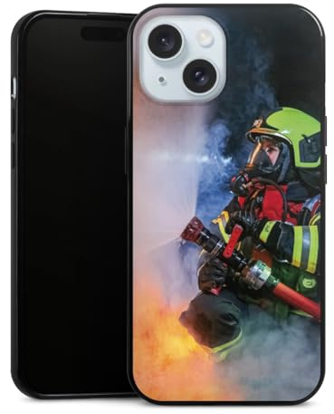 Slim Case extra dünn kompatibel mit Apple iPhone 15 Silikon Handyhülle schwarz Hülle Feuerwehr Feuer Lebensretter
