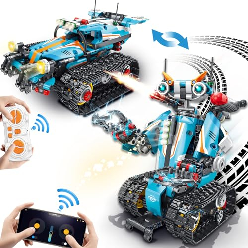 JONRRYIN Technic Robot Telecommande pour Enfants, 701 pièces 2 en 1 Jouet de Construction Programmable avec App & Télécommande, Jouet de Robot/Véhicule Programmable pour 6-12+ Ans (Robot Véhicule)