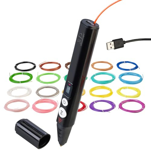PEARL FreeSculpt 3D Drucker Stift: Kompakter 3D-Stift, USB-C-Stromversorgung, 20 Bunte PLA-Filamente (Druckerstift, 3D Stifte Bilder, Kugelschreiber)