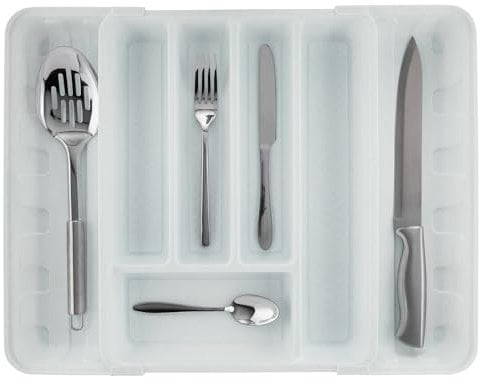 Minky Cutlery Drawer Organiser, Extendable Cutlery Sorter, Storage & Organisation, Utensil Holder, Kitchen Accessories, Cutlery Trays, Kitchen Tools & Gadgets, UK Made (Speckled White)