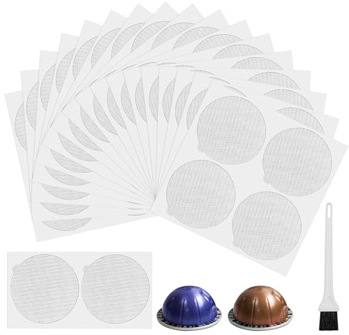 Lot de 70 Couvercles Réutilisables en Aluminium Autocollants Compatibles Avec Les Capsules Nespresso Vertuoline, Avec une Brosse Blanche, pour Capsules D'expresso Rechargeables en Acier Inoxydable