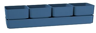 Teraplast Vase élégant Design Sierra, composé de 4 Pots carrés et d'une Soucoupe, Dimensions 38 x 10 x 10 cm, jardinière pour Plants et Plantes succulentes réexistantes aux UV (38 cm, Denim (Bleu))