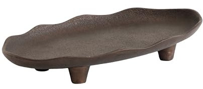 Kate and Laurel Alessia - Vassoio decorativo moderno in metallo, ovale, smerlato, 35,5 x 20,3 cm, color bronzo, per uso alimentare, vassoio con piedistallo con struttura ruvida e bordo decorato