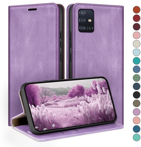 HUOUH für Samsung Galaxy A51 4G Hülle mit RFID Schutzhülle aus Lederhülle Handyhülle,360 Grad Schutz Case,Kartenfach Leder ständer Handy hülle für Samsung A51 Klapphülle Wallet Cover Flieder Lila