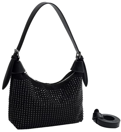 NICOLE & DORIS Handtasche Damen Klein Nieten Tasche Gothic Umhängetasche Glitzer Schultertasche Elegante Abendtasche Handtaschen Clutch für Hochzeit Party Freizeit Schwarz