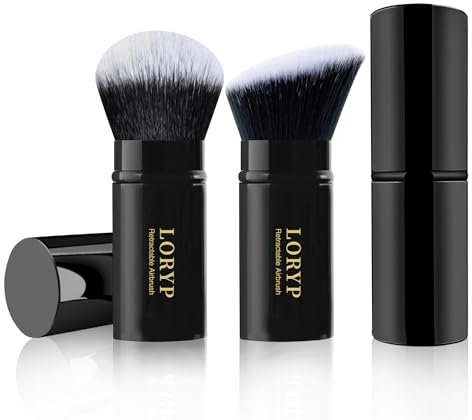 LORYP Lot de 2 pinceaux de maquillage rétractables noirs Kabuki pour fond de teint liquide et poudre