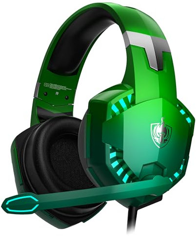 PHOINIKAS Gaming Headset for PS4/PS5/XBox One/Switch/PC/Laptop, 50mm Driver, 2.1M Cable Length, Adjustable Noise Canceling Microphone, LED Light