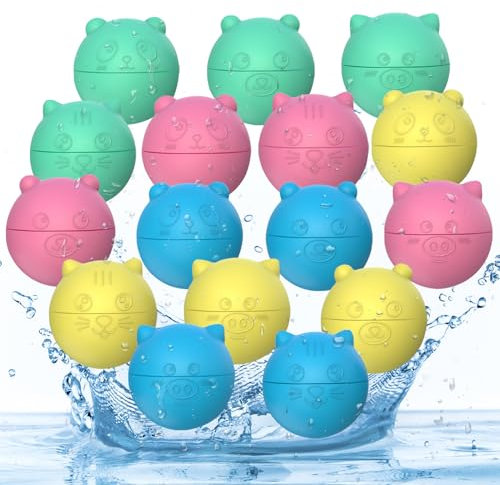 HuaMuDM 16 Stück Wiederverwendbare Wasserbomben,Silikon Wasserballons,Wasserbomben,Eine Sekunde Schnellfüller Wasserbomben, Wasserbomben Selbstschließend