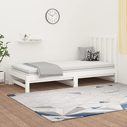 Chaduof Tagesbett Ausziehbar Weiß 2X(90x190) cm Massivholz Kiefer, Schlafsofa, Daybed, Bettsofa, Sofa Bed, Sofabett, Schlafcouch, Jugendbett, Bettgestell, Bettcouch - 3108328