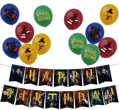 Magical Wizard HarryPotter Birthday Decorations Harry Potter Party Pack,1pcs Happy Birthday HarryPotter Banner and 12pcs 12inch Balloons for Kids HarryPotters Party Decorations
