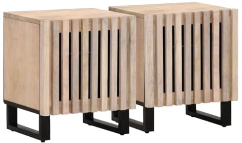 vidaXL Nachttische 2 STK. 40x34x46 cm Gebleichtes Massivholz Mango