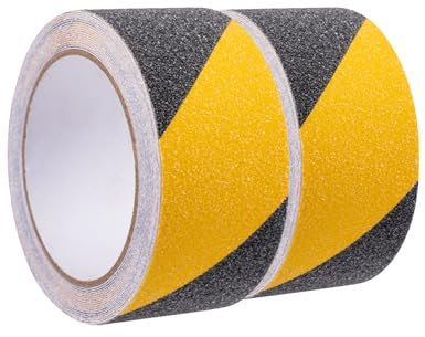 2 Rollen 50mmx10m Antirutsch Klebeband Rutschhemmendes Klebeband schwarz-gelb Sicherheitsband Grip Tape für Stufen Treppen im Innen- und Außenbereich
