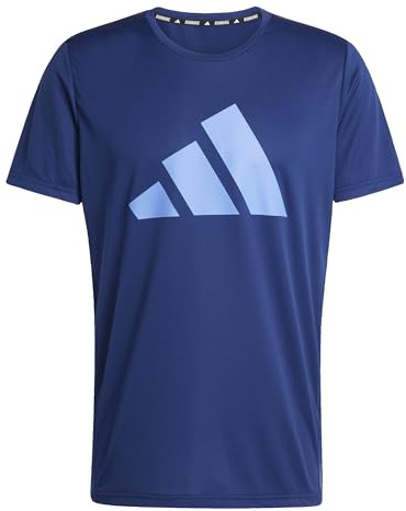 adidas Men's Run It Stripes Tee, Dark Blue/Blue Fusion, XL