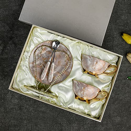 GLJTUO Kaffeetassen-/Teetassen-Set Aus Feinem Knochenporzellan, Mit Goldenem Rand, Luxuriöses Teeparty-Set Im Britischen Stil, Geschenkpaket Für Die Wohnzimmerdekoration des Nachmittags,