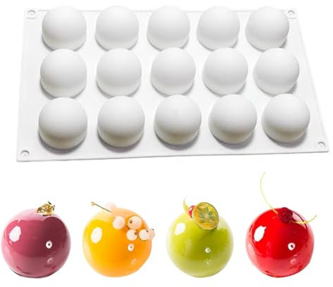 1 Packung 15 Löcher Silikon Backform Kugeln, kugelförmige Formen, 29,5x17cm, extra tiefe Silikonformen für Cupcakes, Puddings, Süßigkeiten, Desserts, Schokolade