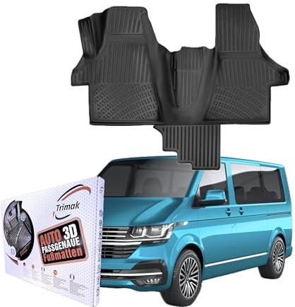 Trimak Passgenau 3D Fussmatten Auto Kompatibel mit VW Transporter T6 Facelift Typ 2019-2024 Auto Zubehör 1. und 2. Reihe Gummimatten Autos TPE Allwetter Geruchlos rutschfest Vorne & Hinten Schwarz