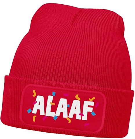 MoonWorks® Damen Beanie Patch Strickmütze Spruch Karneval Fasching Aufdruck Lustig Damenmütze