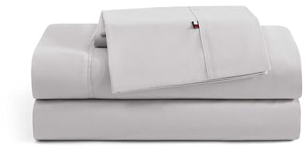 Tommy Hilfiger - Sheet Set, Cotton Percale Bedding with Matching Pillowcase, Crisp & Cool, Solid Home Essentials (Grey, Twin)