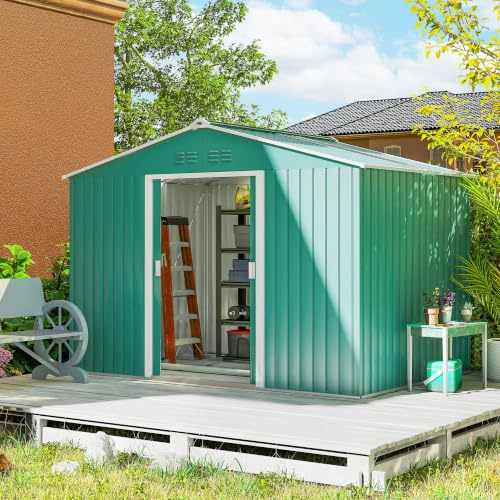 Outsunny Gartenhaus für den Außenbereich, 4,9 m², 277 x 195 x 192 cm, Gartenhaus für den Außenbereich, mit Schiebetür, geneigtes Dach, Bodenverstärkung (Boden nicht im Lieferumfang enthalten) und 4