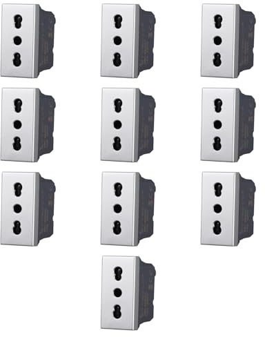 Confezione da 10 prese 10A 16A bipasso bivalente, Moduli Grigi, grigio, Compatibile Con BTicino Axolute, antenna, ethernet, TV, antenna, USB, schuko, Per Placche originali e compatibili
