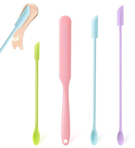 4PCS Makeup Spatula, Silicone Spatula Set, Mini Spatulas, Reusable Beauty Spatulas for Creams, Lotions, Essential Oils and Other Cosmetics, Small-Spatula for Cosmetic Bottles and Kitchen Bottles